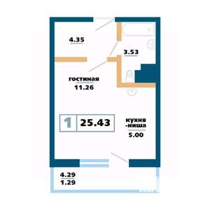 1-к квартира, вторичка, 25м2, 3/17 этаж