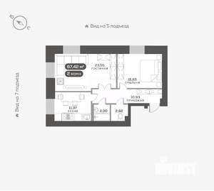 2-к квартира, вторичка, 68м2, 2/16 этаж