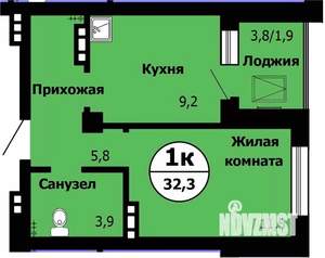 1-к квартира, строящийся дом, 33м2, 22/24 этаж
