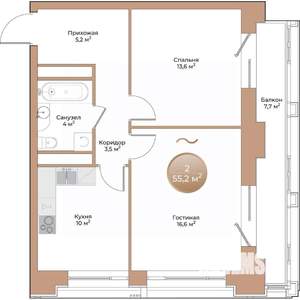 2-к квартира, вторичка, 55м2, 4/24 этаж