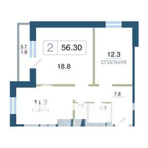 2-к квартира, вторичка, 56м2, 3/17 этаж