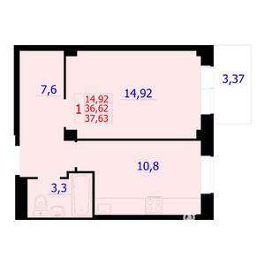 1-к квартира, строящийся дом, 38м2, 2/9 этаж
