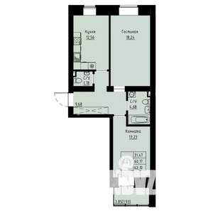 2-к квартира, строящийся дом, 62м2, 2/8 этаж