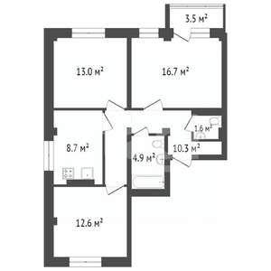 3-к квартира, вторичка, 67м2, 2/19 этаж