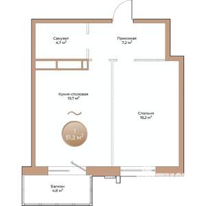 1-к квартира, строящийся дом, 51м2, 2/24 этаж