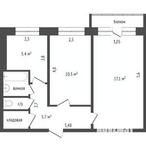 2-к квартира, вторичка, 45м2, 4/5 этаж