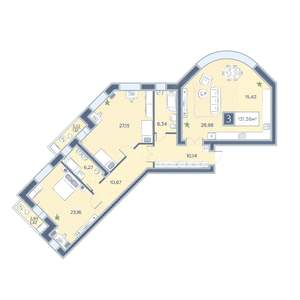 3-к квартира, вторичка, 131м2, 3/8 этаж