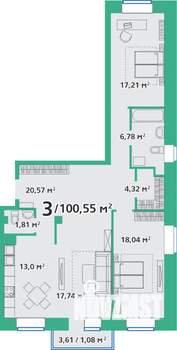 3-к квартира, строящийся дом, 100м2, 2/9 этаж