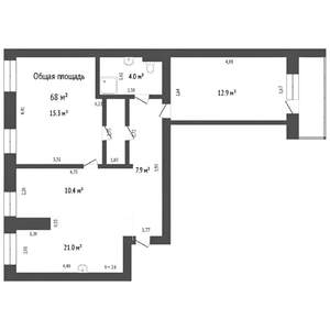 3-к квартира, вторичка, 69м2, 9/14 этаж