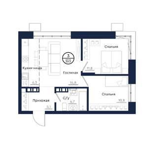 3-к квартира, вторичка, 54м2, 19/23 этаж