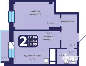 2-к квартира, вторичка, 47м2, 15/25 этаж