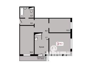 3-к квартира, сданный дом, 77м2, 2/17 этаж