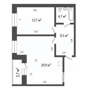 2-к квартира, вторичка, 60м2, 1/10 этаж