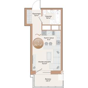 1-к квартира, строящийся дом, 26м2, 11/24 этаж
