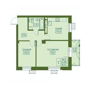 2-к квартира, вторичка, 56м2, 19/23 этаж