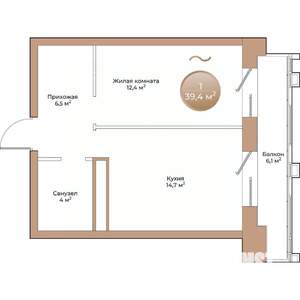 1-к квартира, вторичка, 39м2, 14/24 этаж