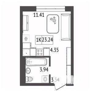 1-к квартира, строящийся дом, 23м2, 16/17 этаж