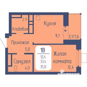 1-к квартира, вторичка, 35м2, 7/24 этаж