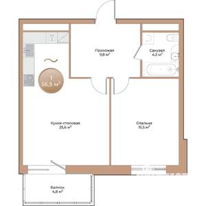 1-к квартира, строящийся дом, 57м2, 5/24 этаж