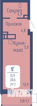 Студия квартира, строящийся дом, 30м2, 2/24 этаж