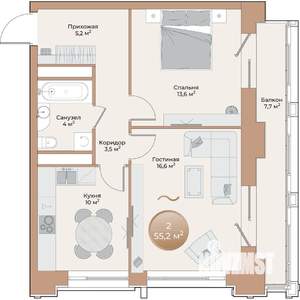 2-к квартира, вторичка, 55м2, 2/24 этаж