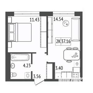 2-к квартира, строящийся дом, 37м2, 10/17 этаж