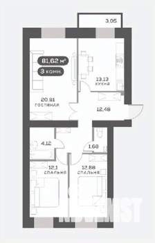 3-к квартира, вторичка, 77м2, 13/15 этаж