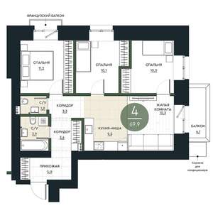 4-к квартира, строящийся дом, 70м2, 3/17 этаж