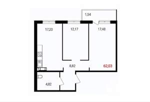 2-к квартира, вторичка, 62м2, 3/18 этаж