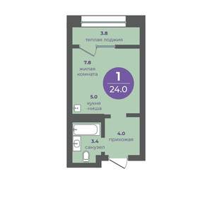 1-к квартира, вторичка, 24м2, 6/24 этаж