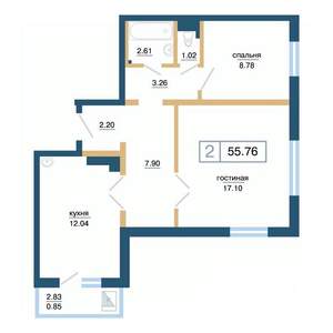 2-к квартира, вторичка, 56м2, 15/17 этаж