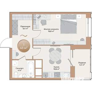 1-к квартира, вторичка, 43м2, 8/24 этаж