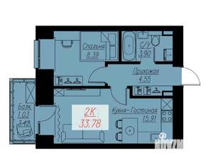 2-к квартира, строящийся дом, 34м2, 16/17 этаж