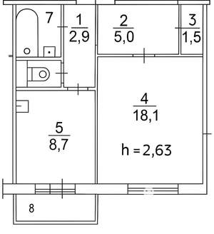 1-к квартира, вторичка, 42м2, 2/14 этаж