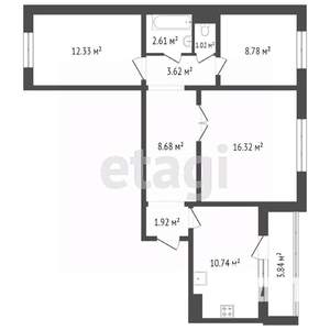 3-к квартира, вторичка, 66м2, 3/17 этаж
