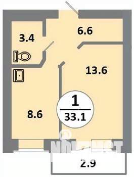 1-к квартира, строящийся дом, 33м2, 8/14 этаж