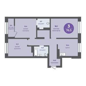 3-к квартира, вторичка, 73м2, 6/15 этаж