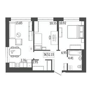 3-к квартира, вторичка, 52м2, 12/17 этаж