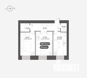 2-к квартира, вторичка, 61м2, 6/16 этаж