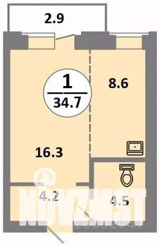 1-к квартира, вторичка, 35м2, 1/14 этаж