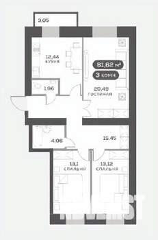 3-к квартира, вторичка, 82м2, 15/15 этаж