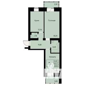2-к квартира, строящийся дом, 63м2, 8/8 этаж