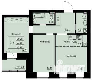 3-к квартира, строящийся дом, 65м2, 2/8 этаж