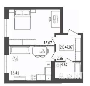 2-к квартира, вторичка, 47м2, 11/17 этаж