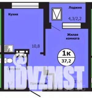 1-к квартира, строящийся дом, 37м2, 12/19 этаж