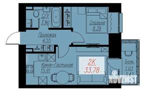 1-к квартира, строящийся дом, 34м2, 12/17 этаж