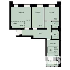 4-к квартира, строящийся дом, 91м2, 6/8 этаж