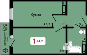 1-к квартира, строящийся дом, 44м2, 10/17 этаж
