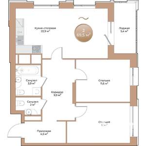 2-к квартира, вторичка, 70м2, 14/24 этаж