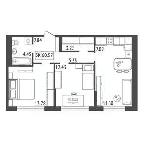 3-к квартира, вторичка, 60м2, 2/17 этаж